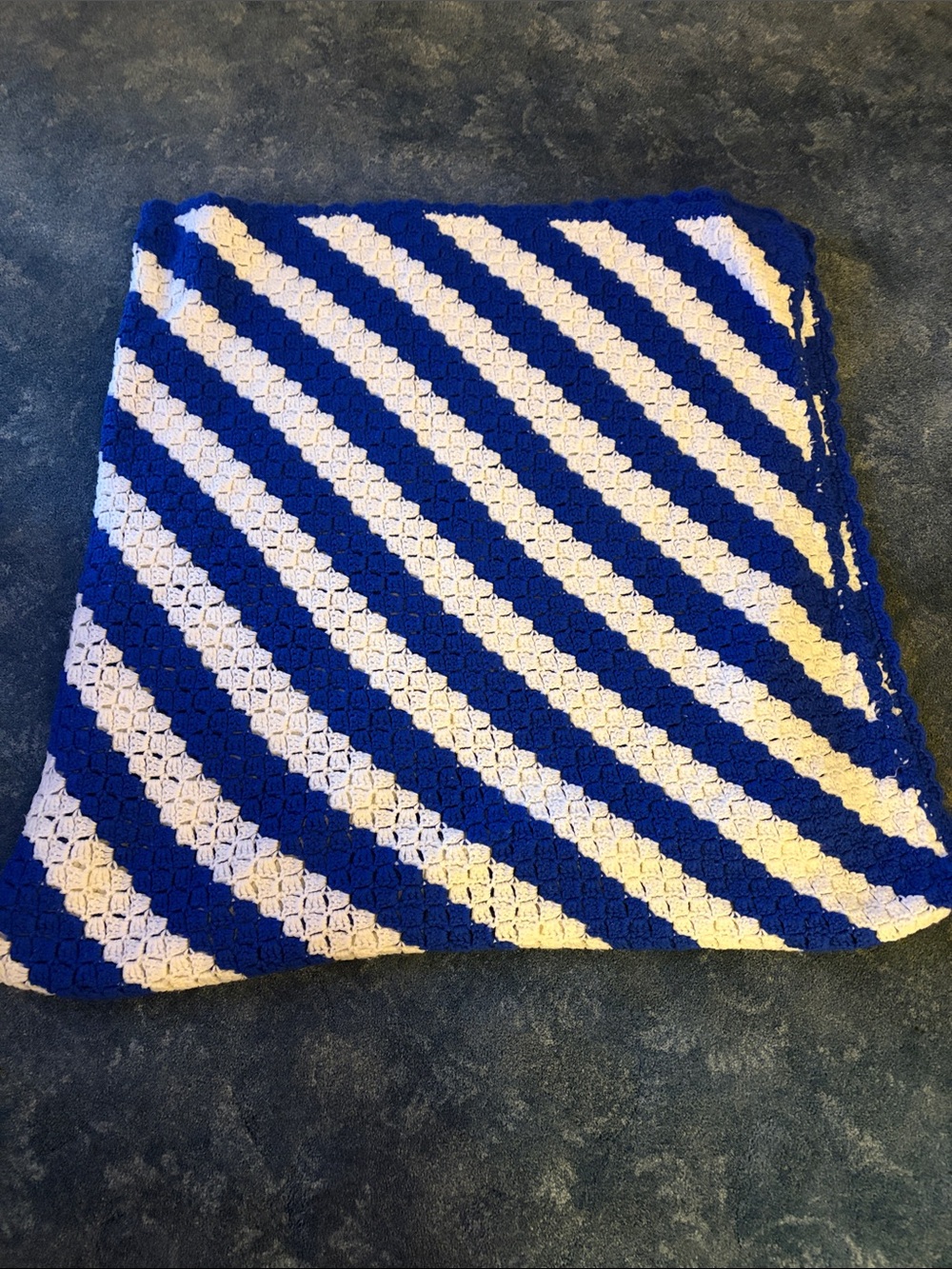 Handmade Blue and White Striped Crochet Throw Blanket